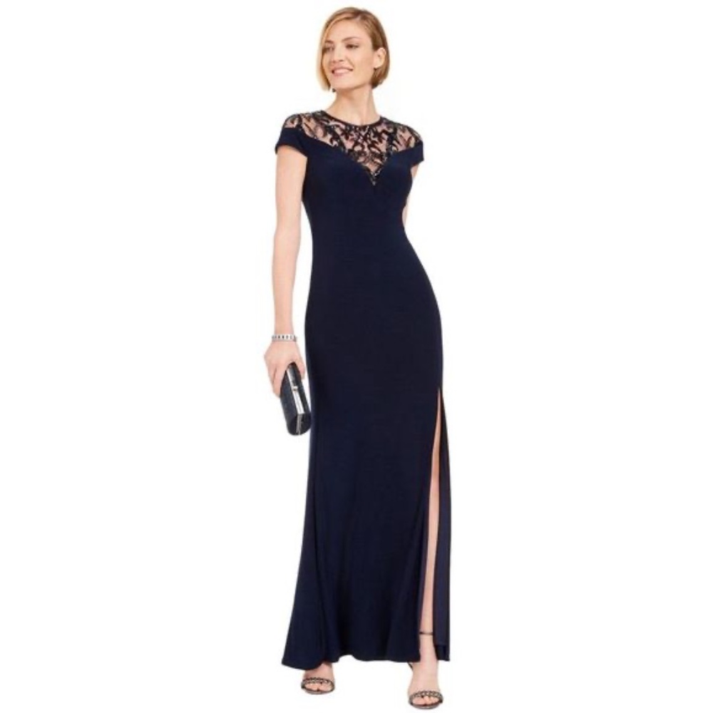 NWT Adrianna Papell Embellished Illusion-Yoke‎ Sequin Jersey Gown size 6 - Picture 2 of 5